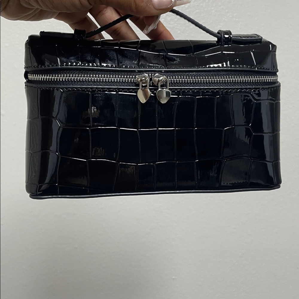 Black Croc-Embossed Cosmetic Bag